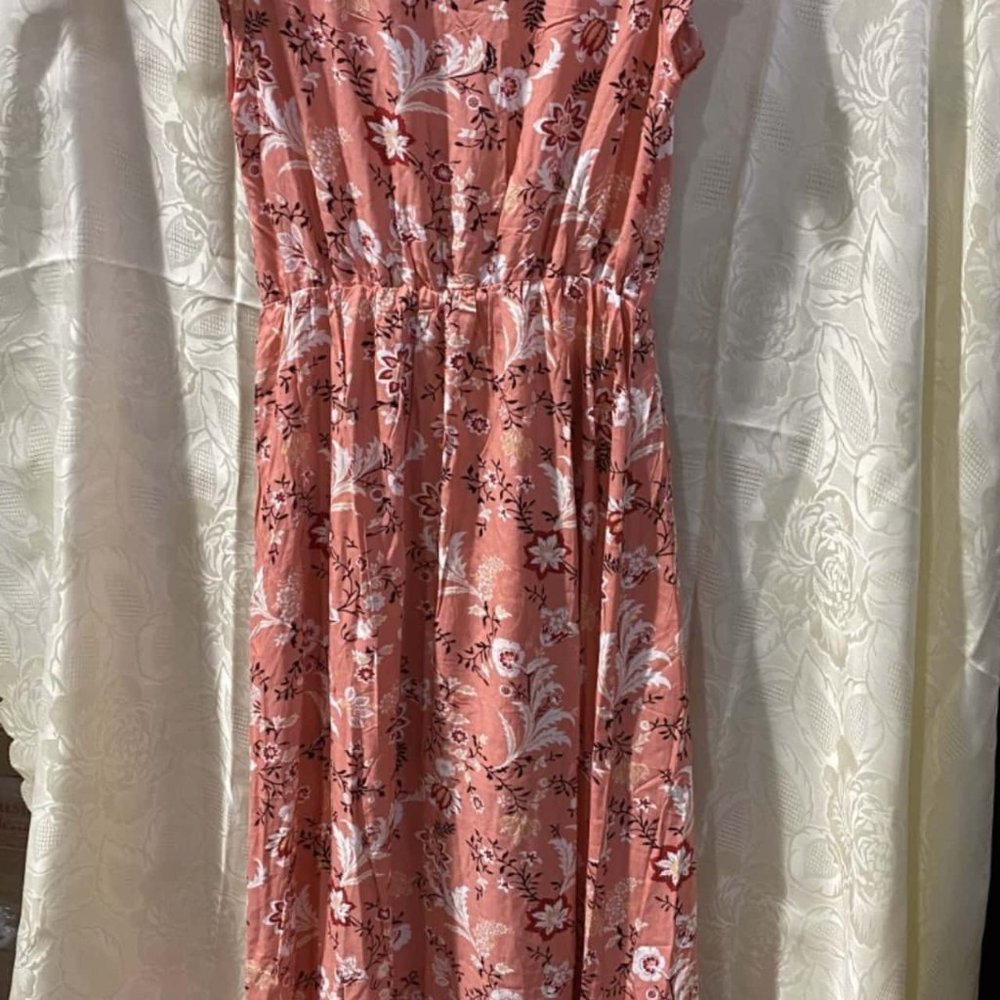 Coral Pink Boho Floral Ruffle Midi Dress NWT - Picture 9 of 10